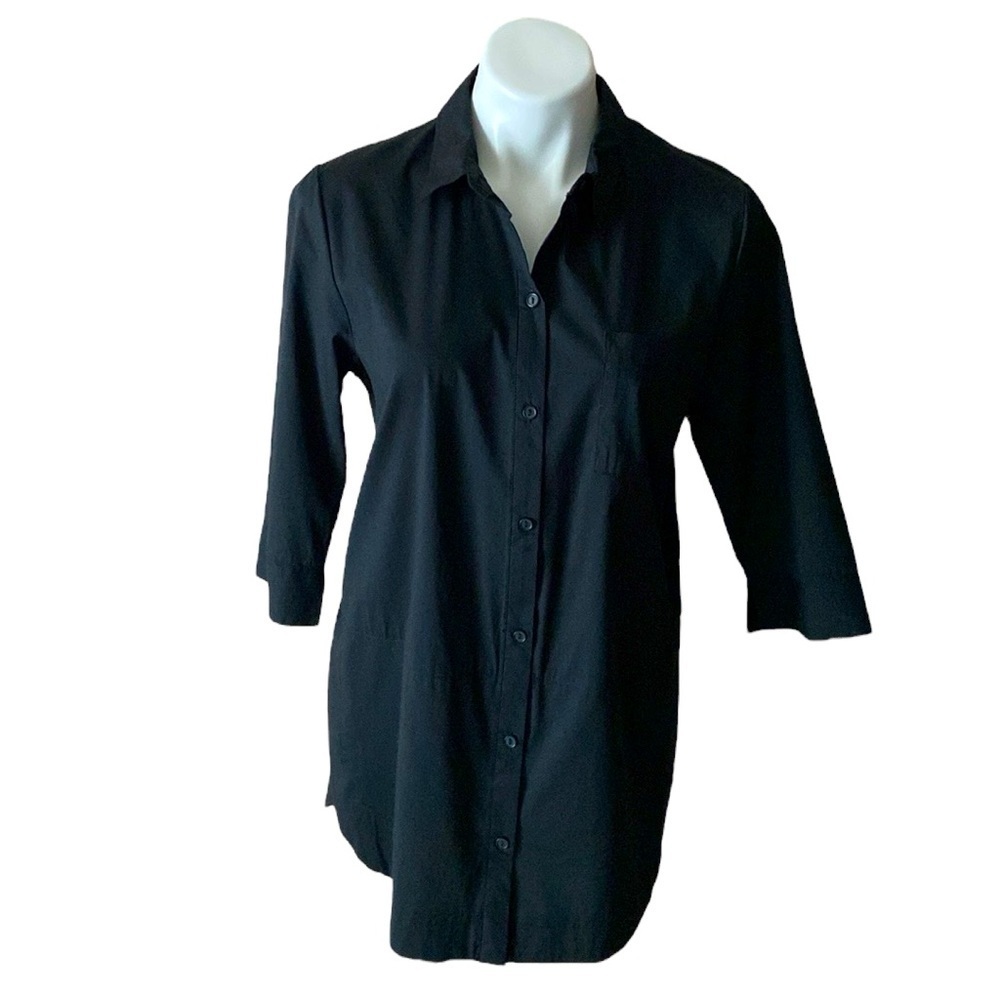 Heart Soul Women’s Black Button Down Cotton Blend Stretchy Shirt Size Large